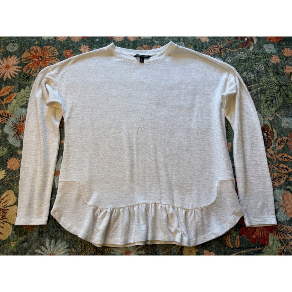 Banana Republic Womens White Textured Knit Peplum Ruffle Hem Top M 387262-00